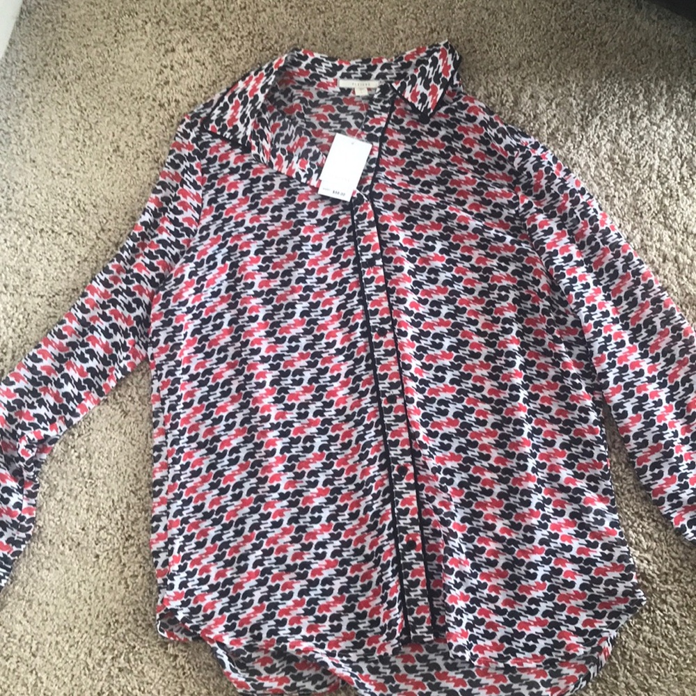 printed long sleeved sheer button up